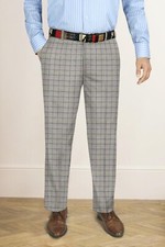 Men's Formal Dress Pants Grey Blue Checks Stretch Work Wear Modern Fit Trousers