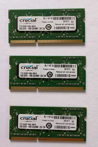 Crucial RAM (3x4GB) DDR3 1600 MHz CL11 Laptop Memory CT2KIT51264BF160B