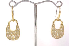 NEW MICHAEL KORS HERITAGE GOLD TONE,PAVE CRYSTALS PADLOCK EARRINGS-MKJ4889