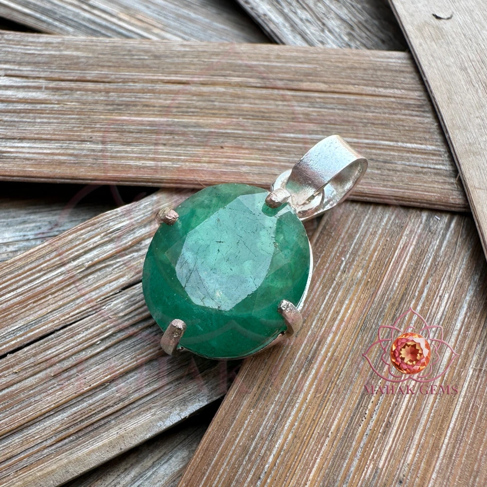 Кулон из серебра 925 пробы с натуральным зеленым изумрудом 20 карат — сертифицированный элегантный драгоценный камень - Изображение 3 из 4