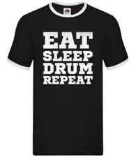 Eat Sleep Drum Repeat - Mens Ringer - Rock Music Musician Drummer Band