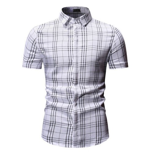 Men's Casual Plaid Short-Sleeved Shirt: 85% Cotton, Stand-Up Collar, Regular Fit - Picture 15 of 20