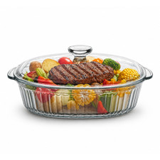 Runde Glas-Auflaufform mit Deckel 2800ml - Hi...