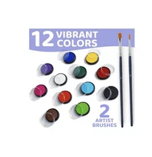 Blue Squid PRO Professional Face Painting Kit - 12 Color Palette with 2 Brushes