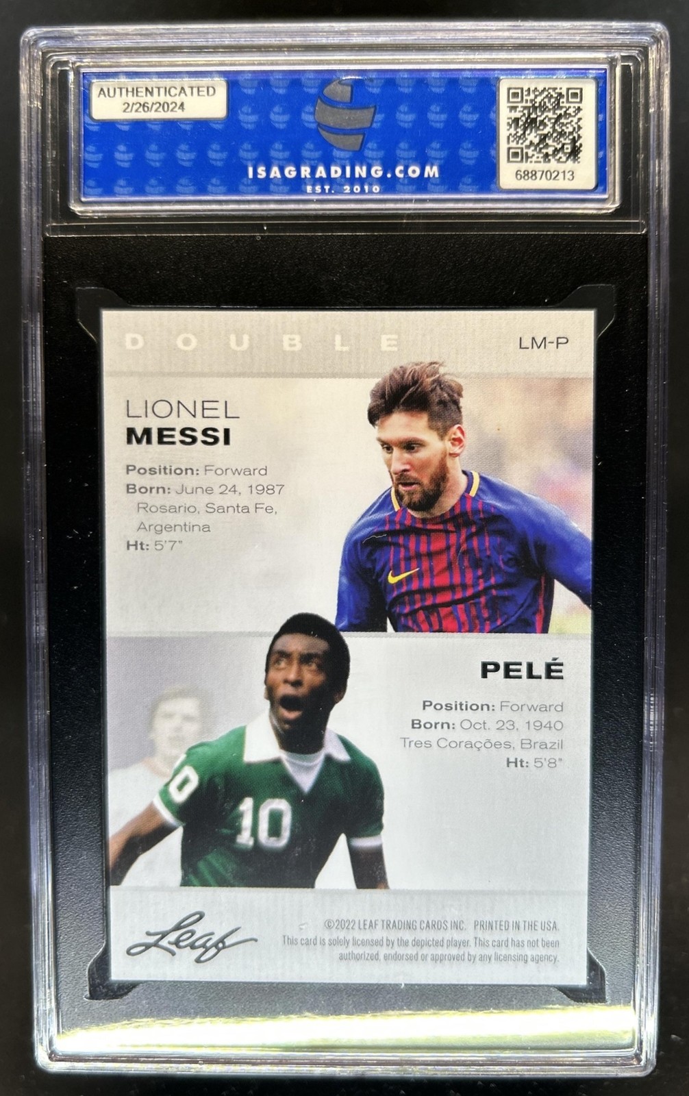 2022 Leaf Leaf Legends Exclusive Edition Messi Pele #LM-P ISA 10 view 2