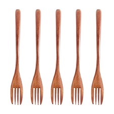 5Pcs Japanese Style Wooden Forks,8.86 Inch Desserts Salad Forks Household Fru...