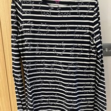 Boden Women's Long Sleeve Top Size 14 Navy & White Stripe With Glitter Stars