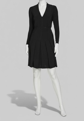 Tommy Hilfiger Women's Black Solid Pleated V-Neck Long Sleeve Dress Size 12