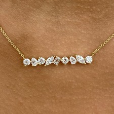 14K Yellow Gold Bar Necklace 1.2ct Labcreated Diamond F/VS