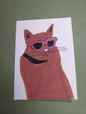 Expressionism Charming Cat Kitten Original Painting 3.5x2.5 Aceo  Collectible  