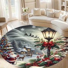 140cm 140cmChristmas-Themed Round Area Mat - 850gm Thick, Durable Polyester, Fe