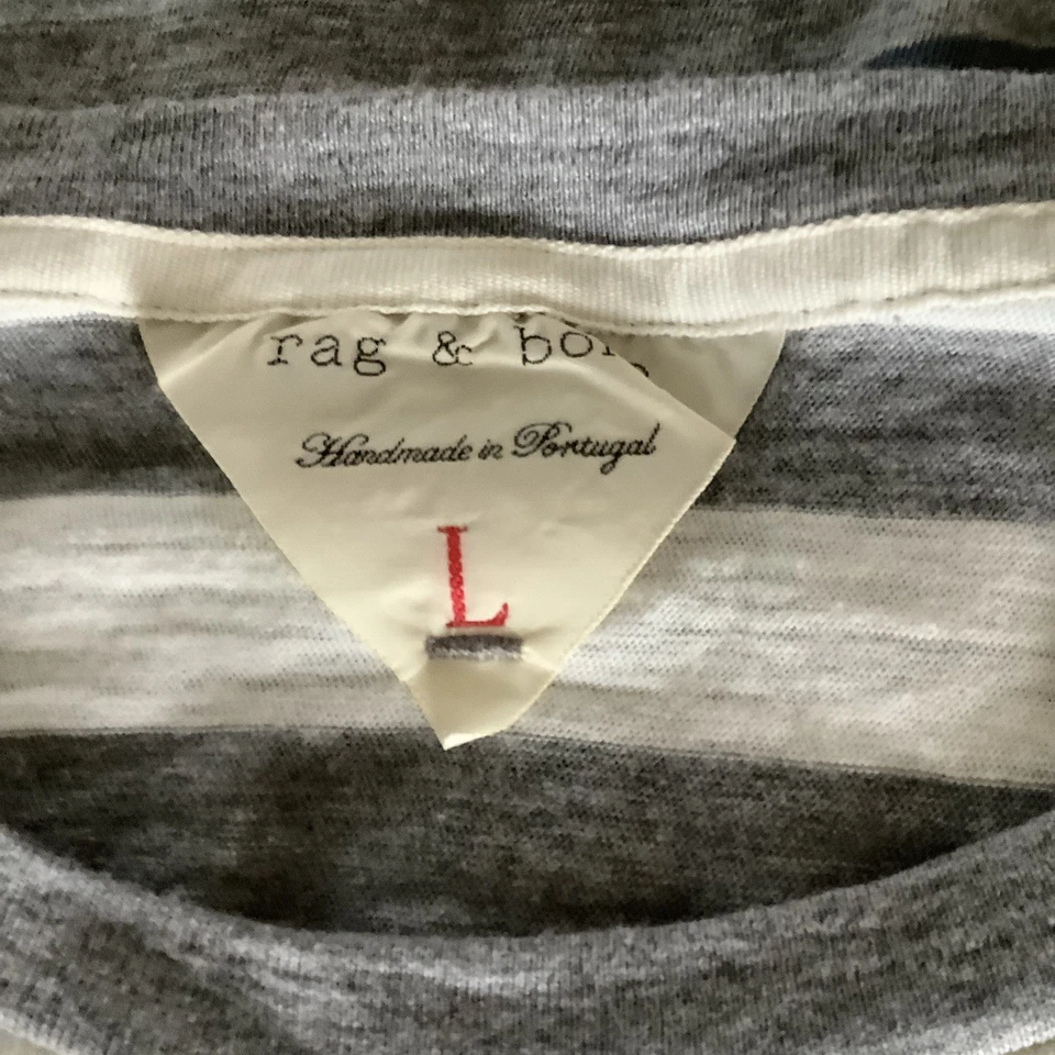 rag & bone Mens T-Shirt Striped 100% Cotton Casual Olive Green /Navy Sz L - Image 3 of 4