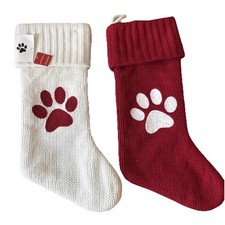 Wondershop Knit Paw Print Pet Dog Christmas Stocking 20" Red or White NWT