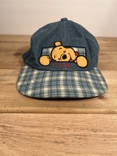 Vintage 90  s Disney Winnie the Pooh Hat Cap Denim Blue Jean Plaid Y2K