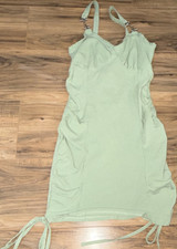 Green Ruched Knit Sleeveless Sweetheart Bodycon Mini Dress with Strappy Sleeves