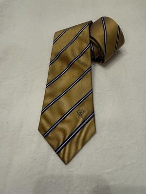 Versace Silk Tie   Gold & Navy Striped   Medusa Logo   Made in Italy