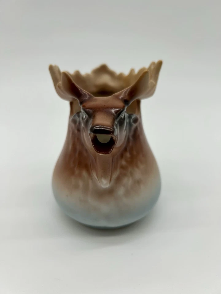 Jarrón de alce austriaco jarrón Ewer estatuilla de porcelana caza astas marrón crema Foto 3 de 4