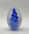 Studio Art Glass Paperweight Frosted Blue Swirl Oval Design