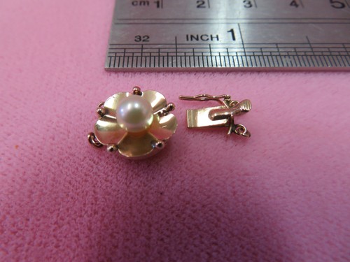Vtg 14k Solid Y. Gold Pearl Flower Clasp for Double Strands Bracelet Necklace