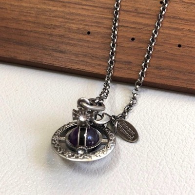 Vivienne Westwood Tiny Orb Necklace Flower Purple Gunmetal 2.5cm
