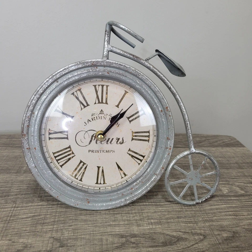 Farmhouse Bicycle Desk Shelf Tabletop Clock Roman Numeral Rustic Shabby Decor - Image 2 of 4
