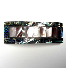 Vintage Alpaca Silver Abalone Mosaic Inlay Women Hair Clip Barrette 1.25 x 3.50"