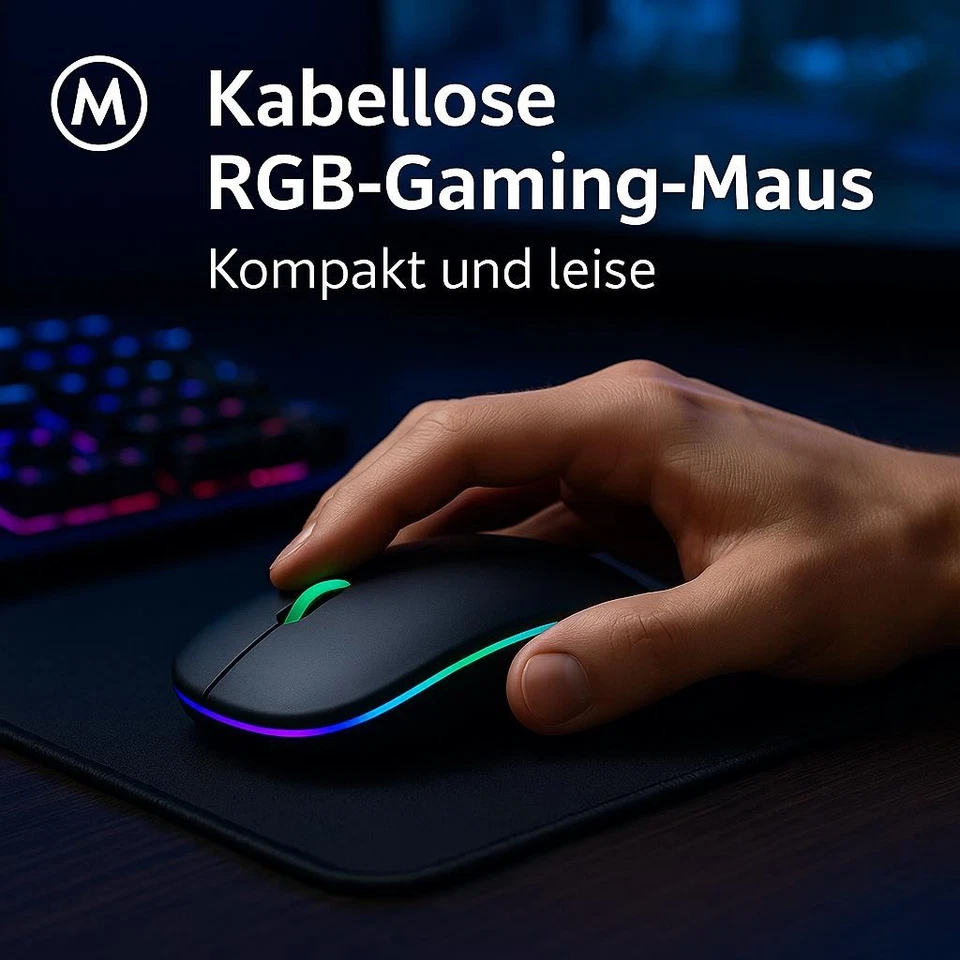 Kabellose Gaming-Maus RGB, ergonomisch, leise, USB, Akku DE. - Bild 2 von 4
