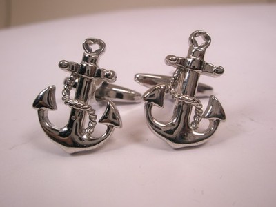 Anchors Silver Tone MODERN Cuff Links navy naval shipping merchant marine
