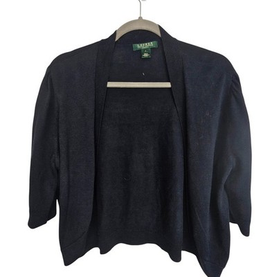 Lauren Ralph Lauren Womens Crop Cardigan Sweater Sz L Classic Minimalist Preppy