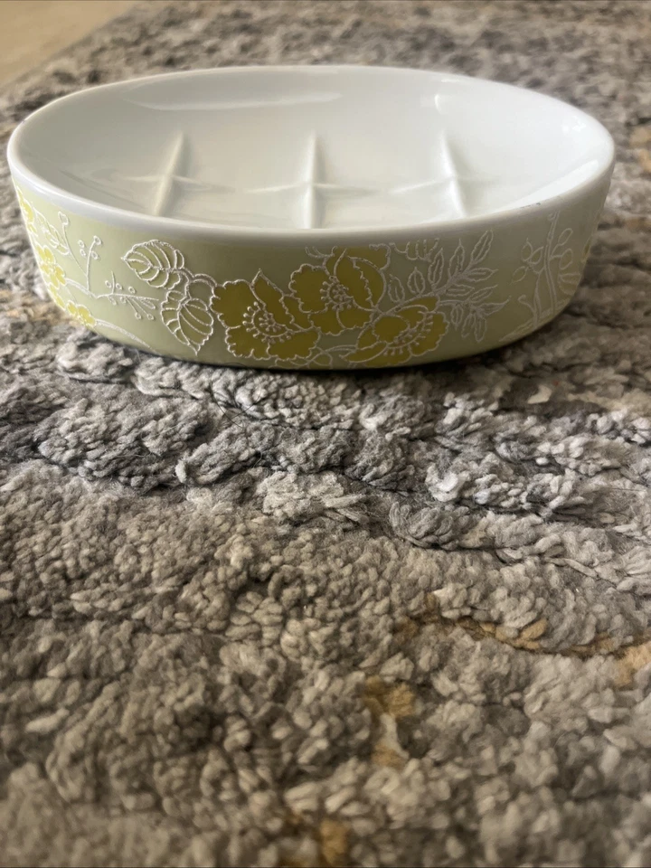 Saboneteira vintage japonesa Ames anos 70 porcelana branca amarela flor de renda - Imagem 3 de 4