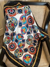 NORDSTROM WORLD FLAG Scarf 34X36 SQUARE BLACK GOLD RED MULTI NOS NEW