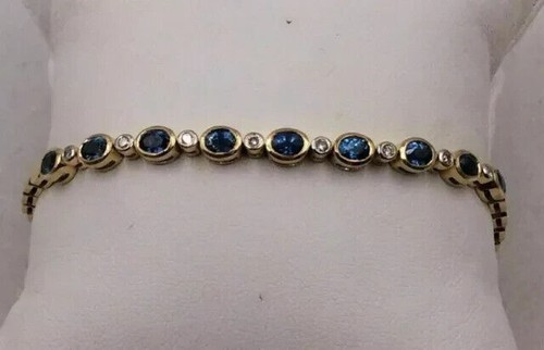 6CT Oval Cut Lab Created Sapphire Diamond Tennis Bracelet 14K Yellow Gold Plated - Picture 4 of 5