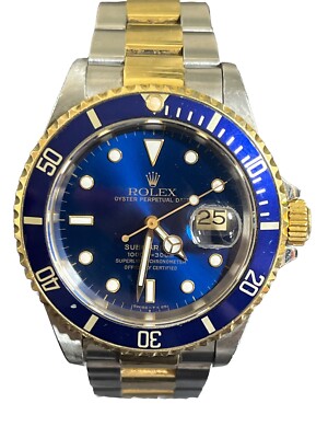 Rolex Mens Diving Submariner Two-Tone 18K YG&SS Blue Dial Bezel
