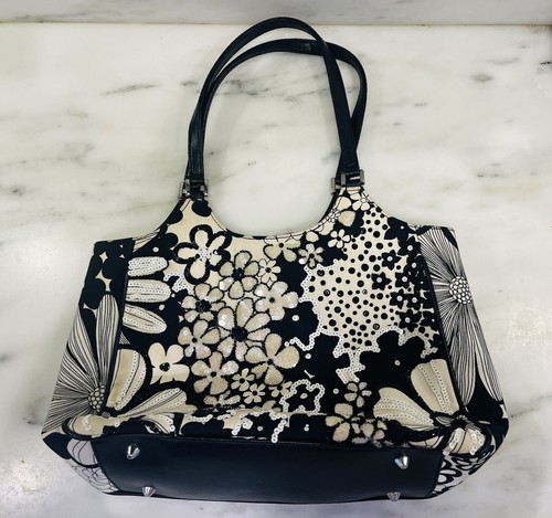 Isabella Fiore Black White Beaded Handbag Gingham Liner - Picture 4 of 13