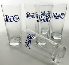 6 x Pepsi-Cola Frankonia Glas 0,3l Retro Becher Schrift blau geschwungen 3217