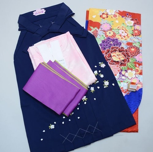 Furisode Kimono & Hakama & Obi sash, Jyuban set L Size Brand New Red Blue F/S - Picture 2 of 4