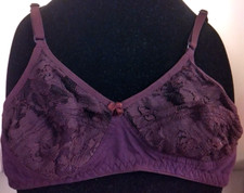 Body Fresh Lingerie Dark Purple Sheer Lace Cup Wireless T-Shirt Bra Size 32  (2)