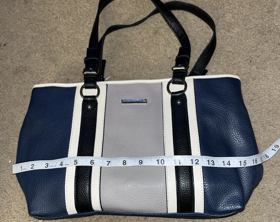 Dana Buchman 4 Tone Blue,grey,white,black  Striped Shoulder Bag Lots of Pockets - Image 3 of 4