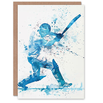 Geburtstagskarte Cricket Schlagmann Sport Action Schuss Aquarell