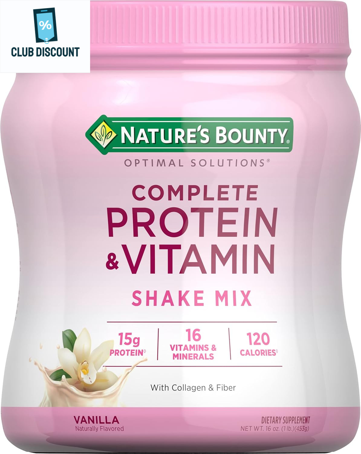 Nature's Bounty Complete Protein & Vitamin Shake Mix with Collagen & Fiber, Cont