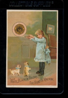 J&P Coats Advertising Card Best Six Cord Thread -Puppies and Little Girl