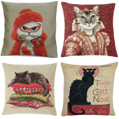 Kissenhüllen 45x45 - Kissen mit Katzenmotiv - Gobelin Dekokissen - Tapestry