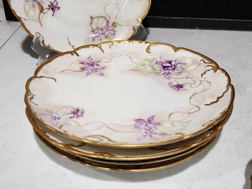 SET OF 6- H & C Limoges France Hand Painted Purple Flowers Dessert Plates - Picture 4 of 8
