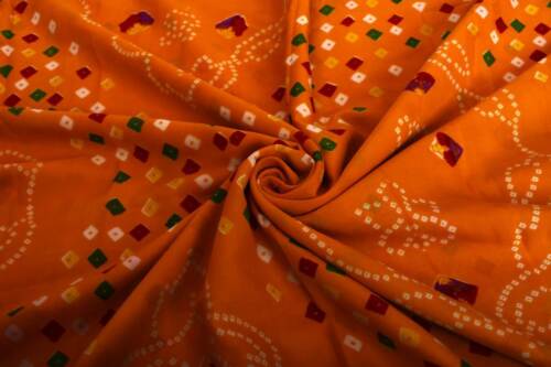Vintage Orange Sarees Printed Pure Crepe Silk Sari Soft Craft Fabric 5 Yard Sari - Afbeelding 1 van 3