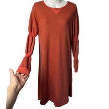 Amadi Knit Puff Ribbed Sleeve Dress Size Medium Orange Coral