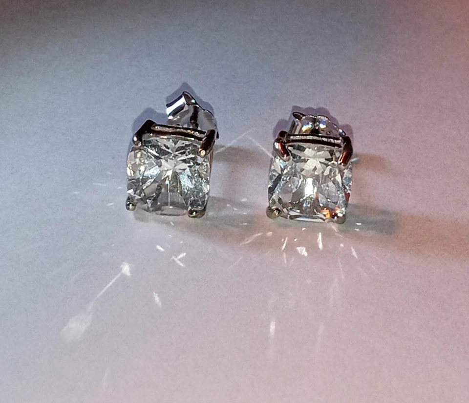 4.97 Ctw Natural light blue Topaz, Cushion Cut Solid Sterling Silver Earrings - Image 3 of 4
