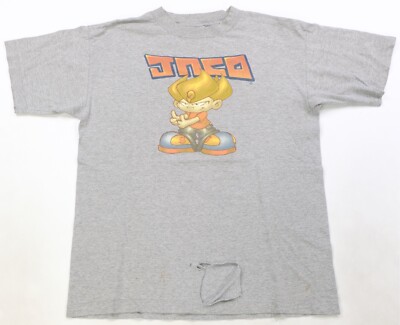 Rare Vintage JNCO Flamehead Flameboy Graphyc T Shirt 90s 2000s Skater Gray SZ L