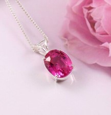 2Ct Oval Lab-Created Pink Ruby Solitaire Pendant Necklace 14K White Gold Plated
