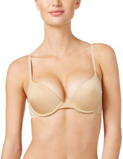Calvin Klein Womens Essence Push Up Underwire Plunge Bra in Nude Sz 32A