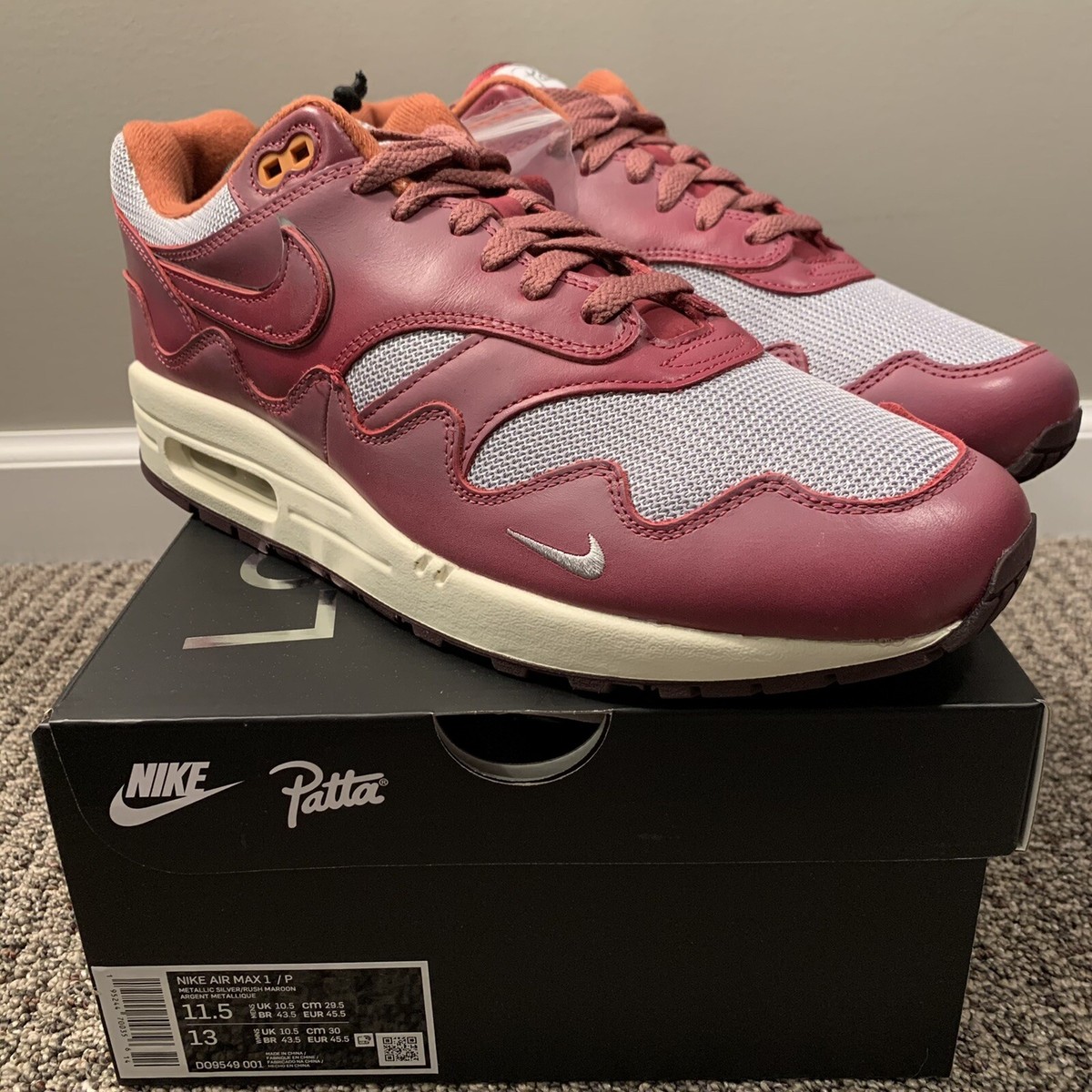 Nike Air Max 1 Patta Waves Rush Maroon (with Bracelet  display picture 3